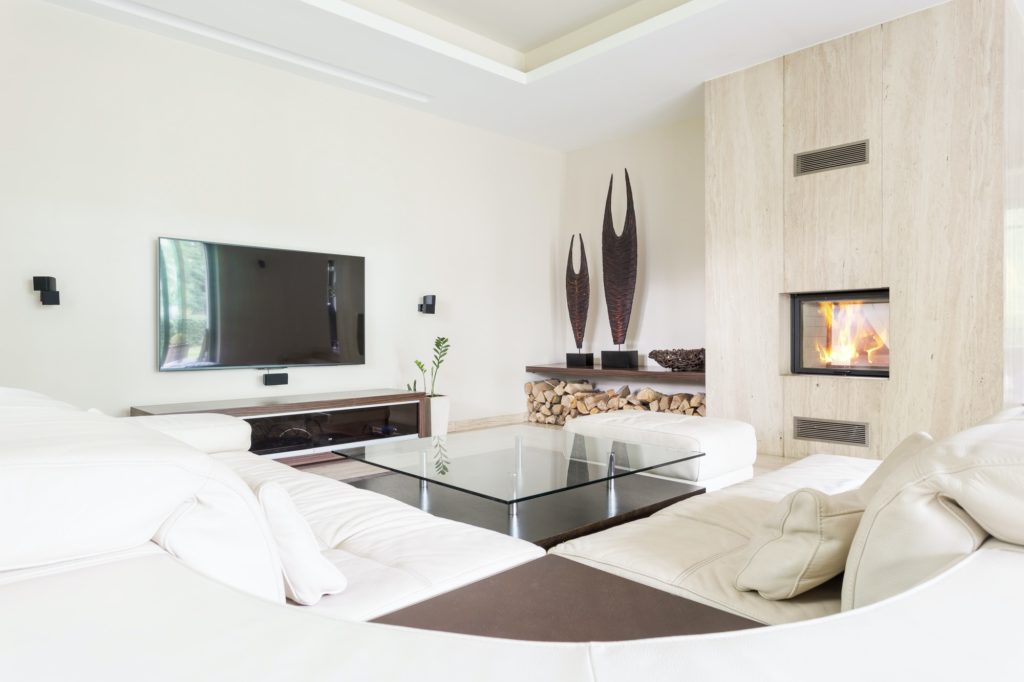 Living room with tv and fireplace